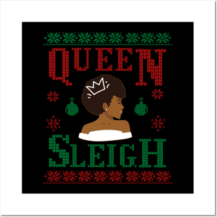 Afro Sleigh Queen, Xmas Ugly Sweater Pun Posters and Art